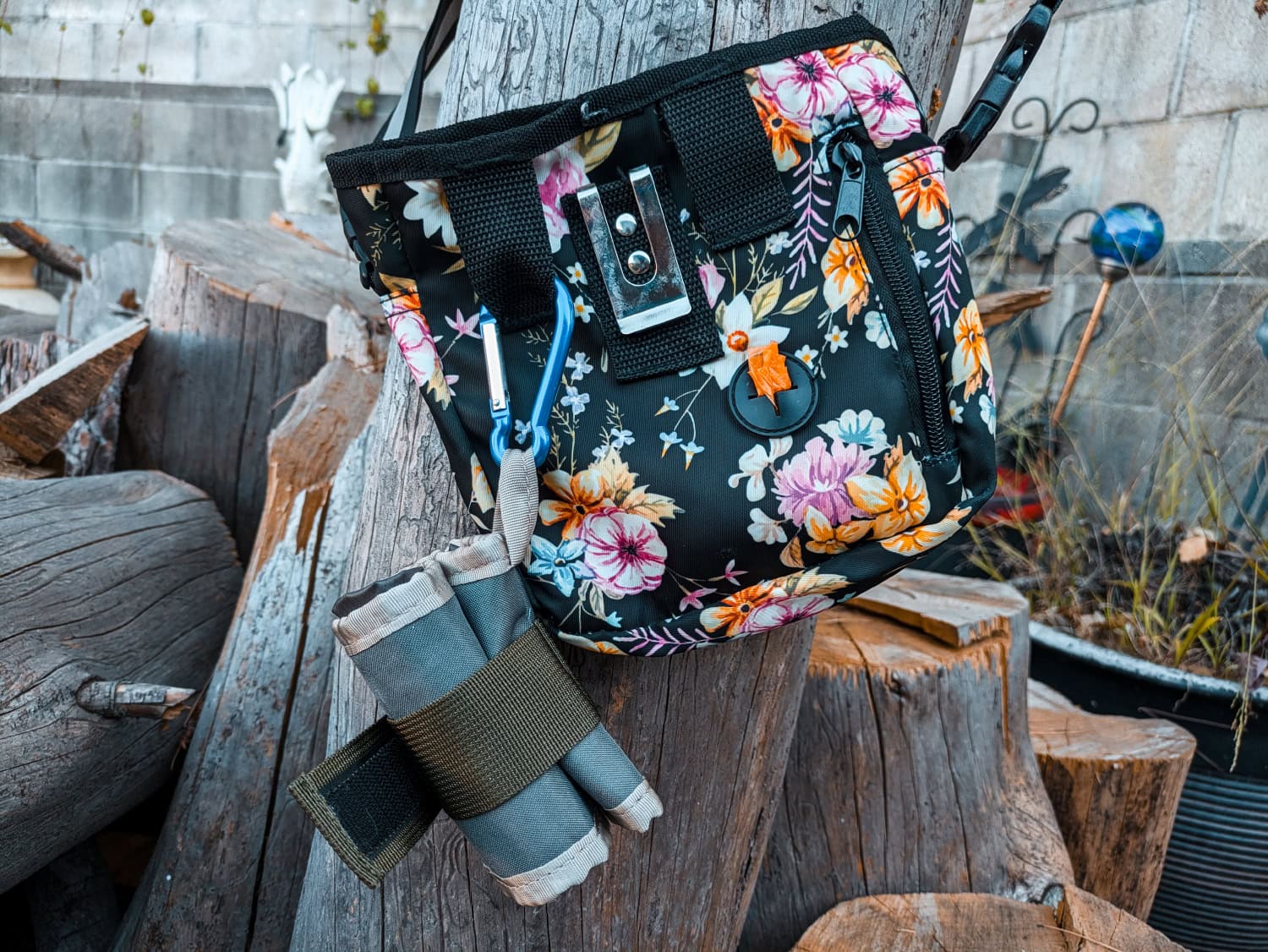 Luno Collapsible Dog Bowl - product hanging on sling bag