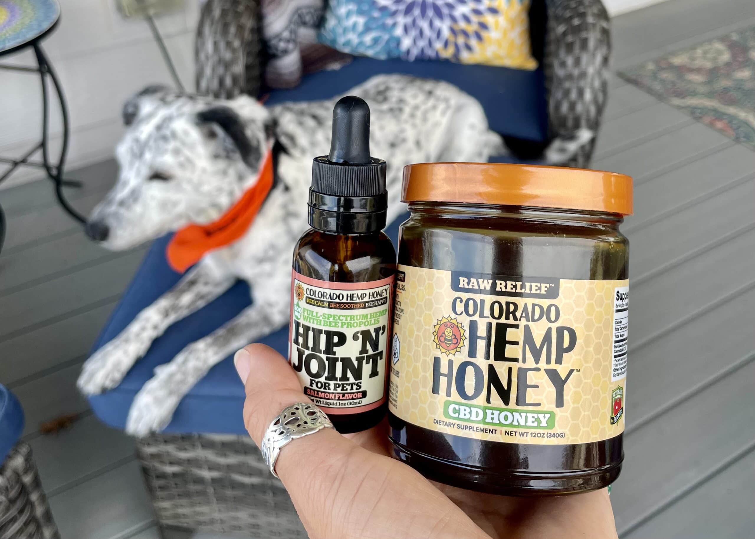 Colorado Hemp Honey CBD Pet Tincture hold by hand