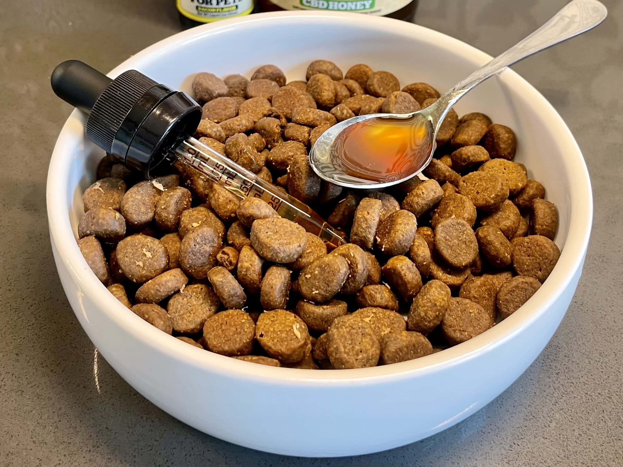 Colorado Hemp Honey CBD Pet Tincture in dog food