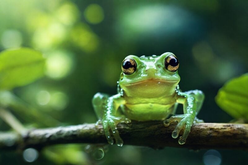 Green Glass Frog on a Branch