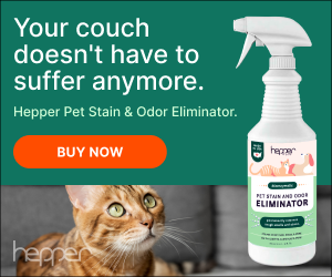 A cat next to a Hepper product