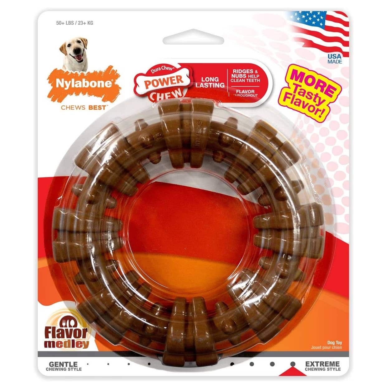 Nylabone Power Chew Textured Dog Chew Ring Toy Flavor Medley