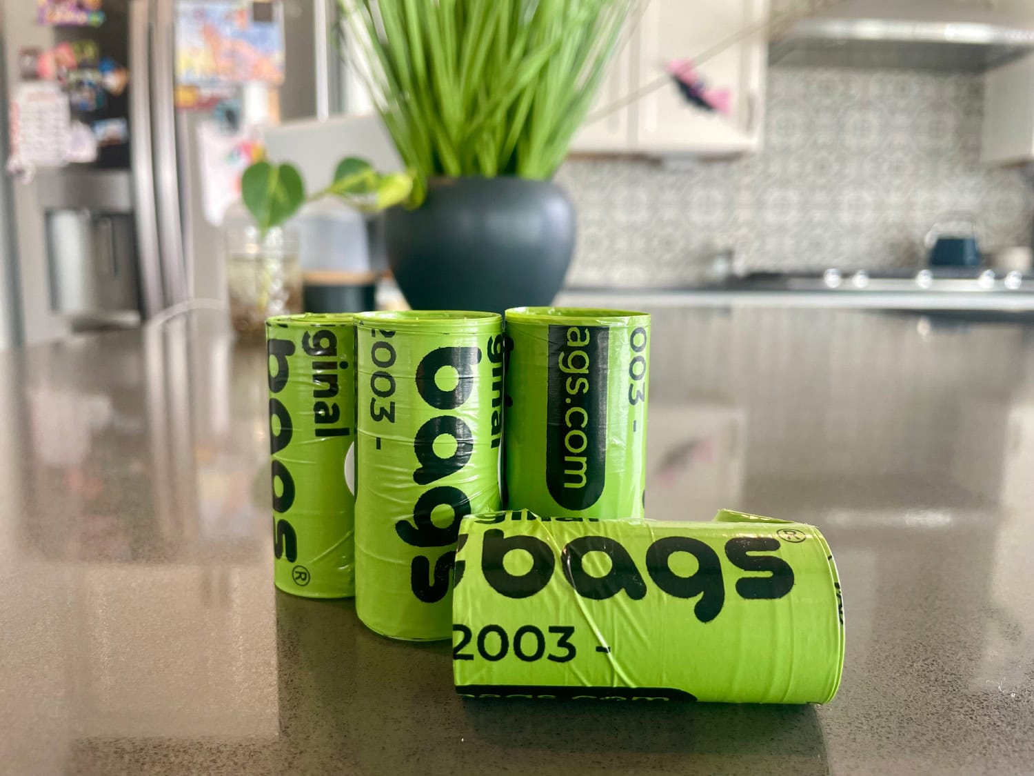 The Original Poop Bags Review - poop bag rolls on the counter