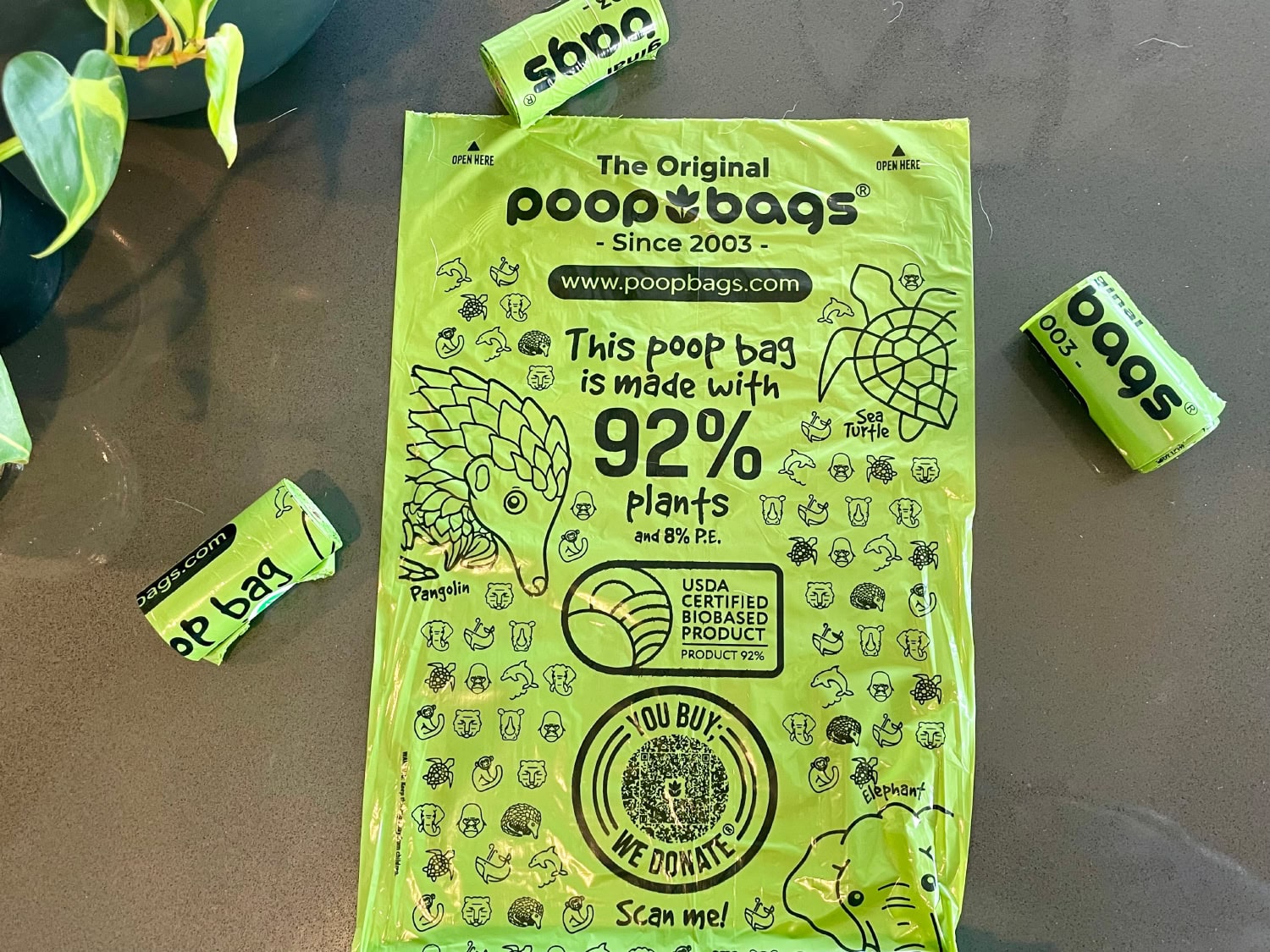 The Original Poop Bags Review - poop bags on the counter
