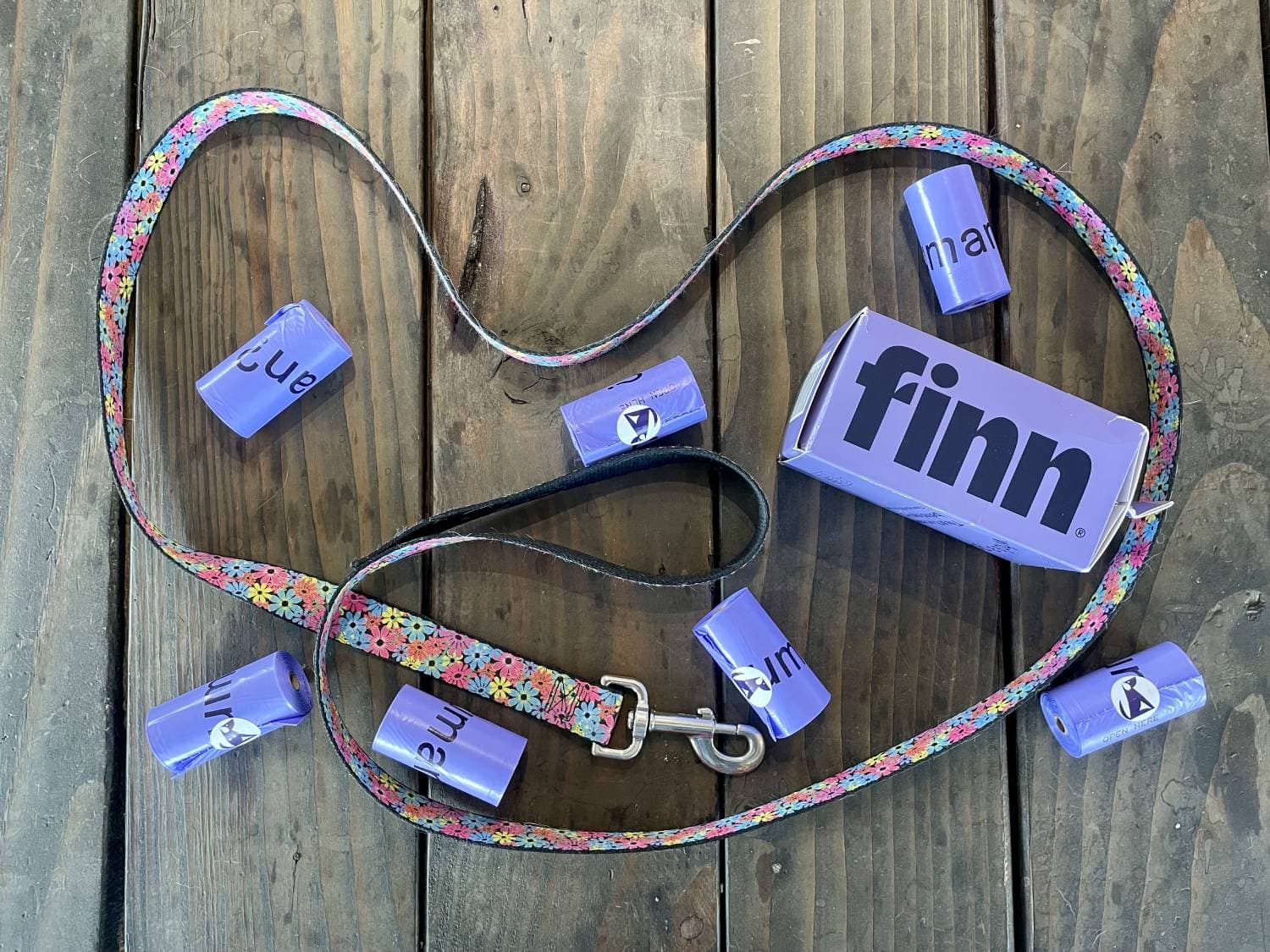 Finn Plant-Based Poop Bags Review - product with leash