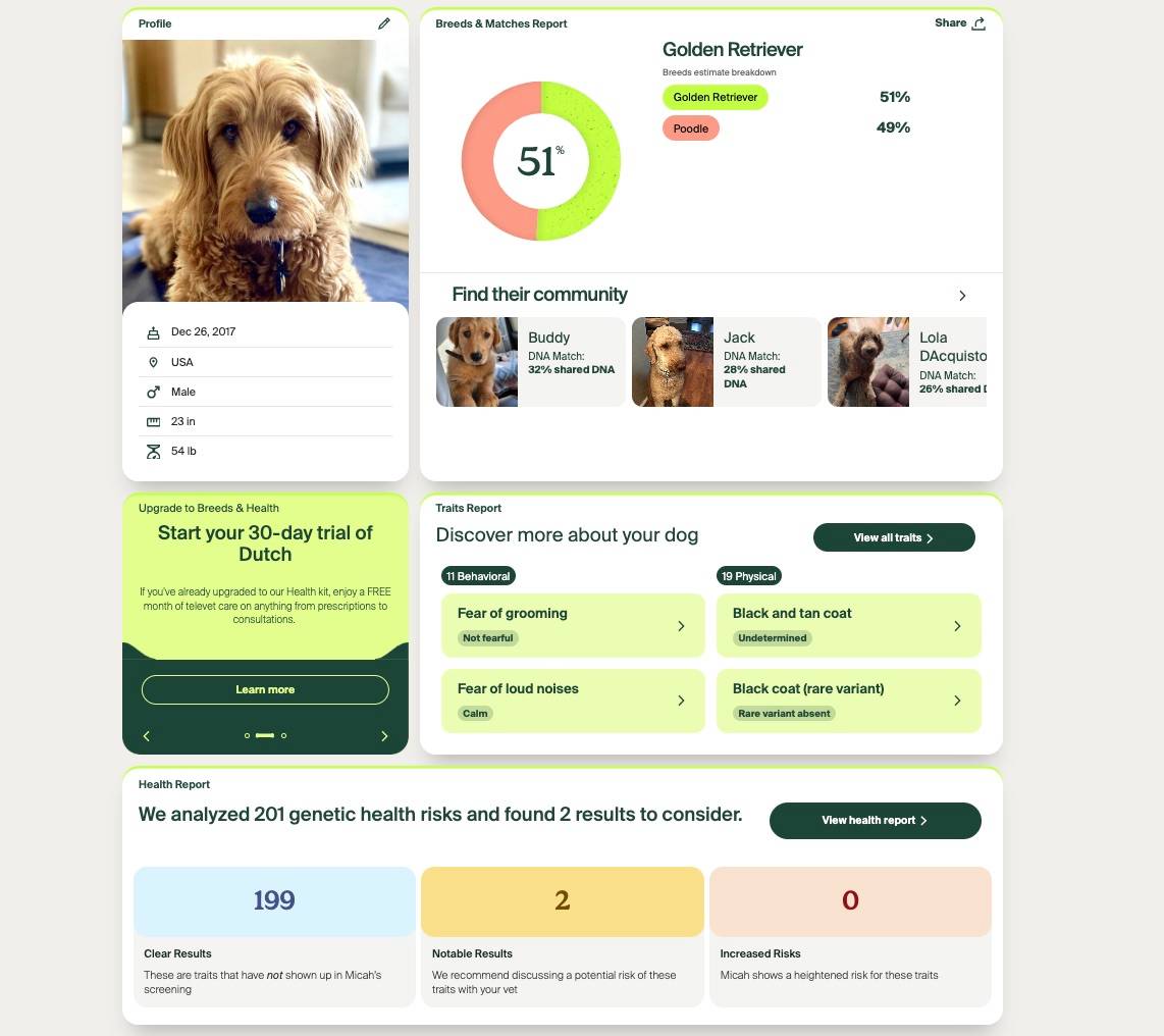 Ancestry Know Your Pet DNA Review - Micah's test results