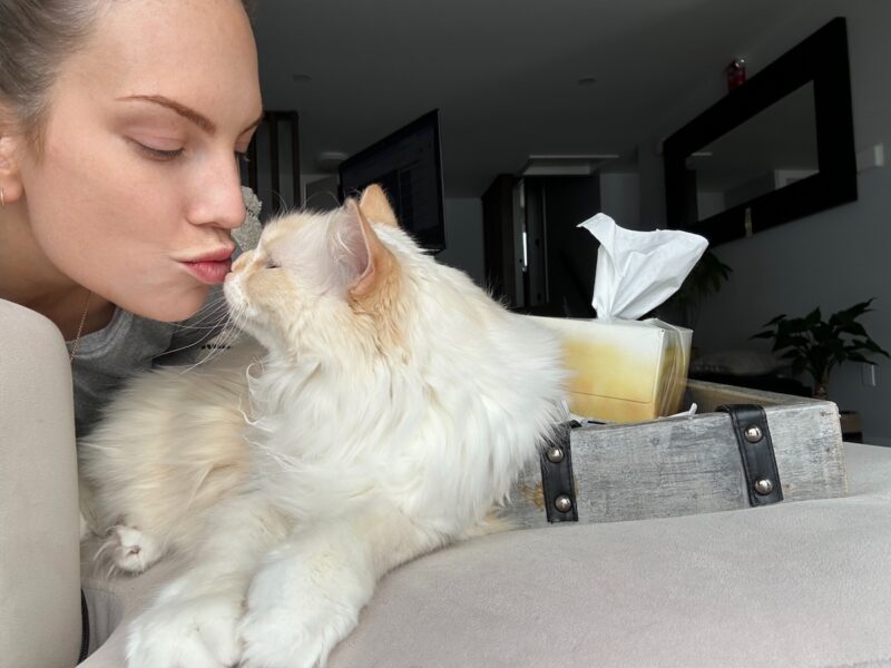 Amanda and Blue face-to-face